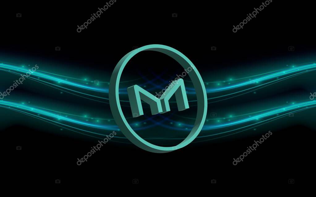 An image of the virtual currency maker-mkr coin on a digital background. 3d illustrations.