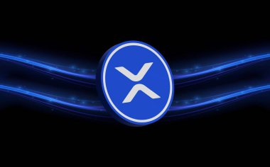 Dijital arkaplanda dalgalı-xpr sanal para birimi resimleri. 3d illüstrasyon.