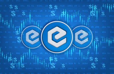 Dijital arkaplanda ecash-xec sanal para birimi resmi. 3B çizimler.