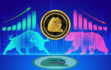 Dijital arkaplandaki pepe logosunun görüntüleri. 3d illüstrasyon.