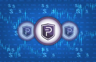 Dijital arkaplanda Pivx kripto para birimi resimleri. 3d illüstrasyon.