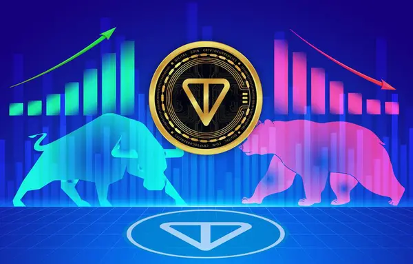 stock image toncoin-ton virtual currency images on digital background. 3d illustrations.