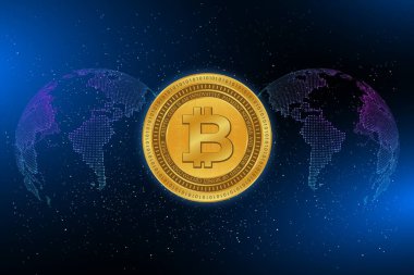 Dijital arkaplandaki bitcoin-btc logosunun görüntüleri. 3d illüstrasyon.