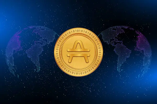 stock image amp cryptocurrency images on digital background. 3d illustrations.