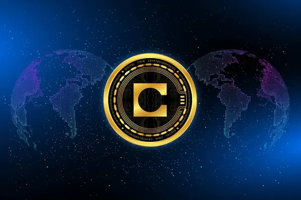 stock image celo cryptocurrency logo images on digital background. 3d illustrations.