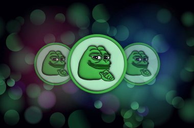 Dijital arkaplandaki pepe logosunun görüntüleri. 3d illüstrasyon.