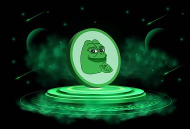 Dijital arkaplandaki pepe logosunun görüntüleri. 3d illüstrasyon.