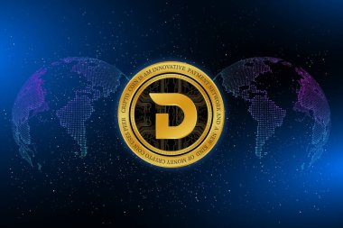 Dijital arkaplanda sanal para birimi görüntüleri var. 3d illüstrasyon.