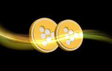 Dijital arkaplanda iexec-rlc şifreli para birimi resimleri. 3d illüstrasyon.