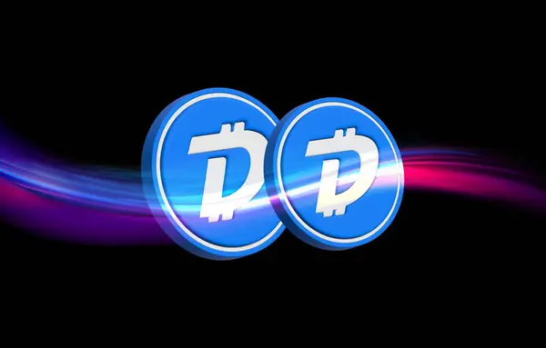 stock image digibyte-dgb virtual currency image in the digital background. 3d illustrations.