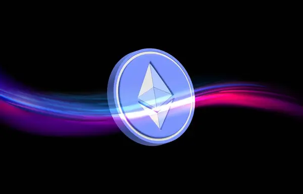 stock image Image of ethereum-eth virtual currency on digital background. 3D drawings.