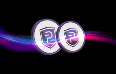 Dijital arkaplanda Pivx kripto para birimi resimleri. 3d illüstrasyon.