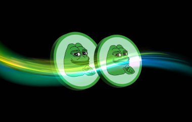 Dijital arkaplandaki pepe logosunun görüntüleri. 3d illüstrasyon.