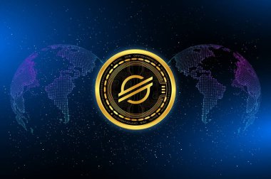 Dijital arkaplanda yıldız-xlm şifreli para birimi resimleri. 3d illüstrasyon.