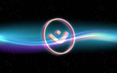 Dijital arkaplanda mantra-om kripto para birimi logoları. 3d illüstrasyon.