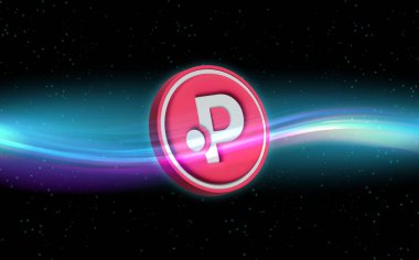 Polkastarter-pols dijital arkaplanda sanal para birimi görüntüleri. 3d illüstrasyon.