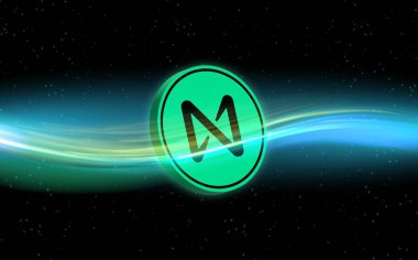 Dijital arka planda Protokol madeni para ve logonun yanında. 3d illüstrasyon resminin yanında.