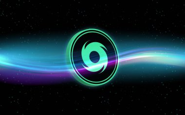 Dijital arkaplanda kripto para birimi logoları var. Kasırga, bozuk para. 3d illüstrasyon.