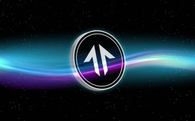 Dijital arkaplanda tensör-tnsr kripto para birimi resimleri. 3d illüstrasyon.