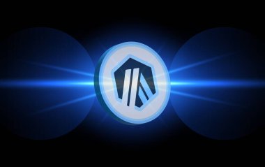 Arbitrum-yay sanal para biriminin dijital arkaplandaki görüntüsü. 3d illüstrasyon.