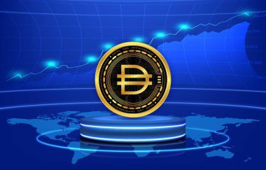 Dijital arkaplanda dai kripto para birimi resimleri. 3d illüstrasyon.