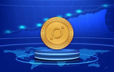 Dijital arkaplanda ikon-iks kripto para birimi resimleri. 3d illüstrasyon.