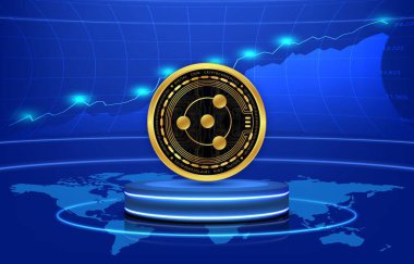 Dijital arkaplanda iyon kripto resmi var. 3d illüstrasyon.