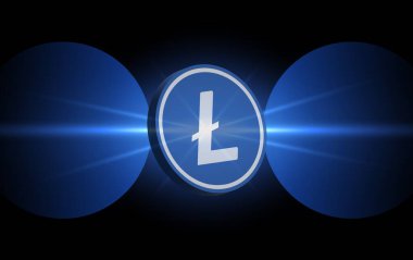 Dijital arkaplanda Litecoin-ltc şifreli para birimi logoları. 3d illüstrasyon.