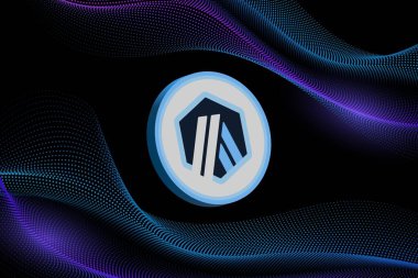 Arbitrum-yay sanal para biriminin dijital arkaplandaki görüntüsü. 3d illüstrasyon.