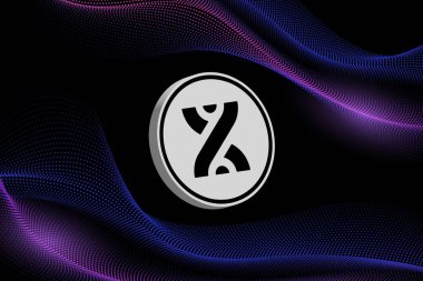 Zıplayan-BB sanal para biriminin dijital arka plandaki görüntüsü. 3d illüstrasyon.