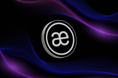 Dijital arkaplanda aevo kripto para birimi resmi. 3B çizimler.