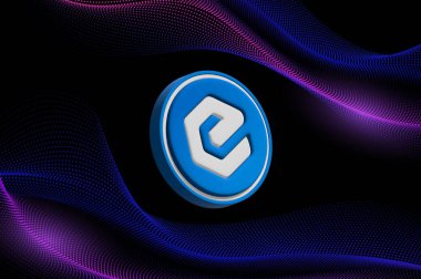 Dijital arkaplanda ecash-xec sanal para birimi resmi. 3B çizimler.
