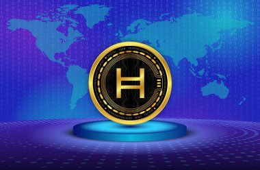 Dijital arkaplanda hedera hashgraph-hbar şifreli para birimi resimleri. 3d illüstrasyon.