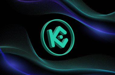 dijital arkaplanda kucoin-kcs şifreli para birimi resimleri. 3d illüstrasyon.