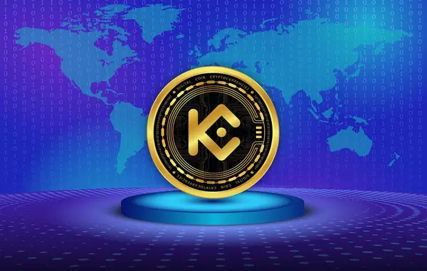 stock image kucoin-kcs cryptocurrency images on digital background. 3d illustrations.