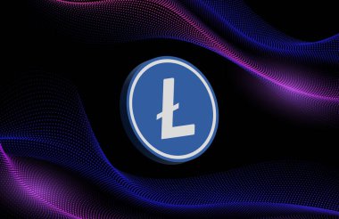 Dijital arkaplanda Litecoin-ltc şifreli para birimi logoları. 3d illüstrasyon.