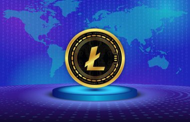 Dijital arkaplanda Litecoin-ltc şifreli para birimi logoları. 3d illüstrasyon.