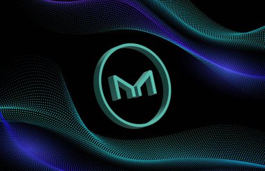 Dijital arka planda sanal para üreticisi-mkr madeni parasının bir görüntüsü. 3d illüstrasyon.