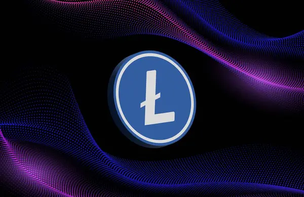 stock image Litecoin-ltc cryptocurrency logos on digital background. 3d illustrations.