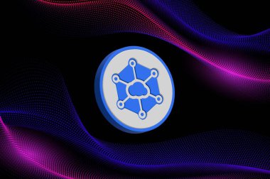 Dijital arkaplanda Storj kripto para birimi resimleri. 3d illüstrasyon.