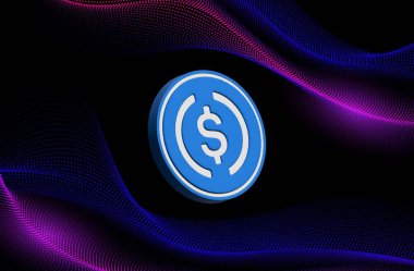 USDC dijital arkaplanda sanal para birimi görüntüleri. 3d illüstrasyon.