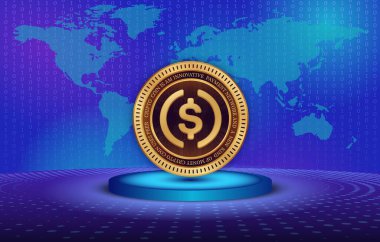 USDC virtual currency images on digital background. 3d illustrations. clipart