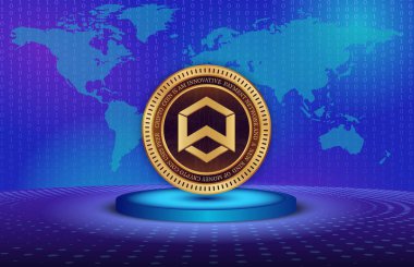 wanchain-wan cryptocurrency logos on digital background. 3d illustrations. clipart