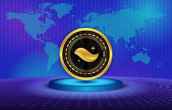 Изображение логотипа Starknet-strk cryptocurrency на цифровом фоне. 3d иллюстрации.