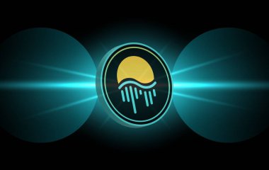 Dijital arka planda ay nehri taşıma madeni para logosu. 3d illüstrasyon.