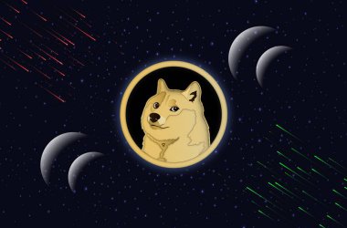 Dijital arkaplanda dogecoin-dog kripto para biriminin görüntüleri. 3d illüstrasyon.