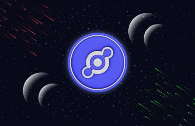 Dijital arkaplanda Helyum-hnt şifreli para birimi resimleri. 3d illüstrasyon.