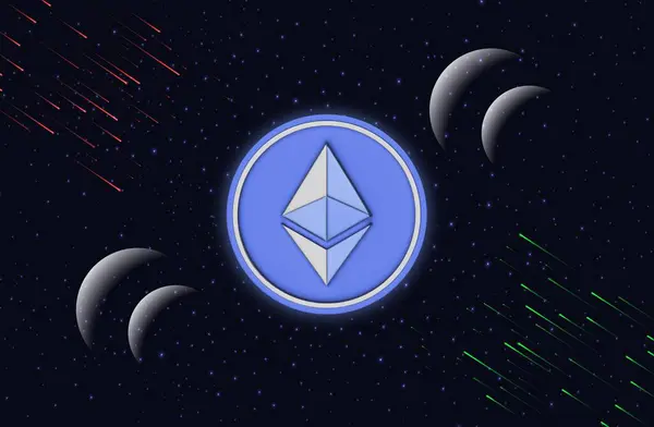 stock image Image of ethereum-eth virtual currency on digital background. 3D drawings.