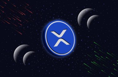 Dijital arkaplanda dalgalı-xpr sanal para birimi resimleri. 3d illüstrasyon.