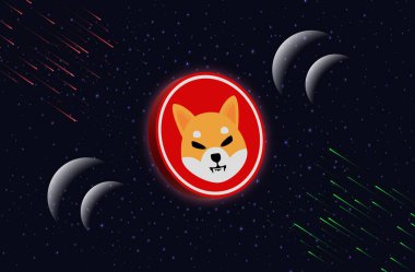 Shiba inu-shiba şifreli para birimi logoları dijital arkaplanda. 3d illüstrasyon.